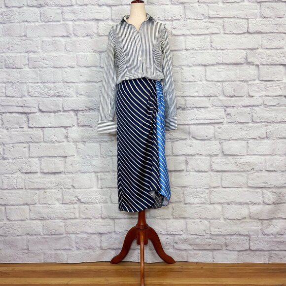 Tibi Delphina Blue Silk Striped Shirred Midi Skirt - Picture 5 of 9